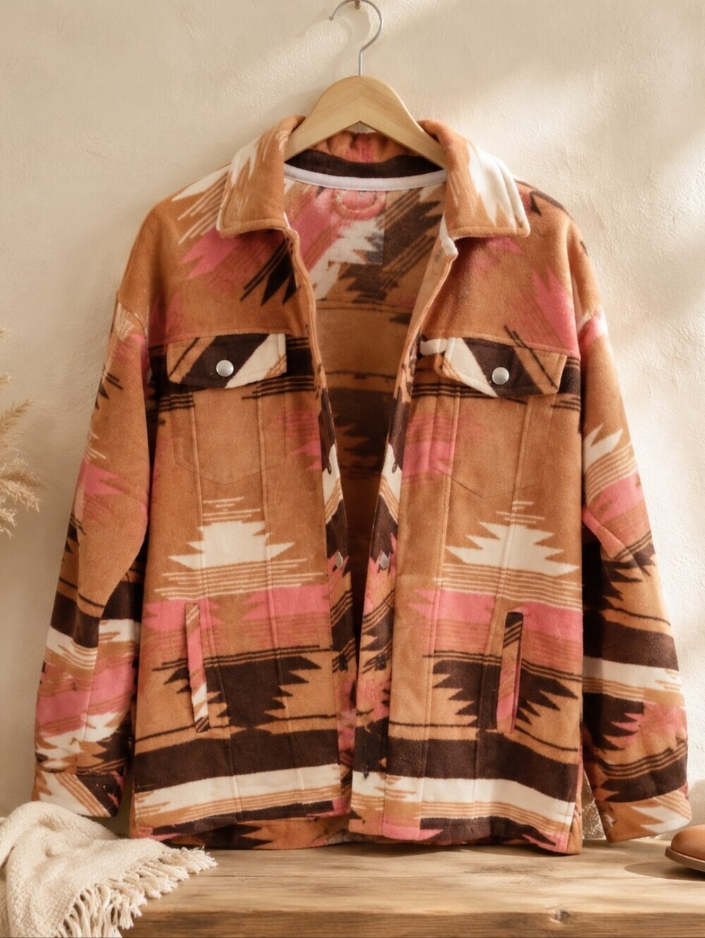 Thread & Supply Tan Brown Pink Aztec Western Jacket Shacket